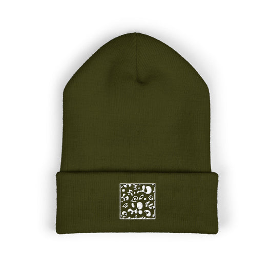 Adorn'd Square Embroidered Classic Cuffed Beanie - Starlight White