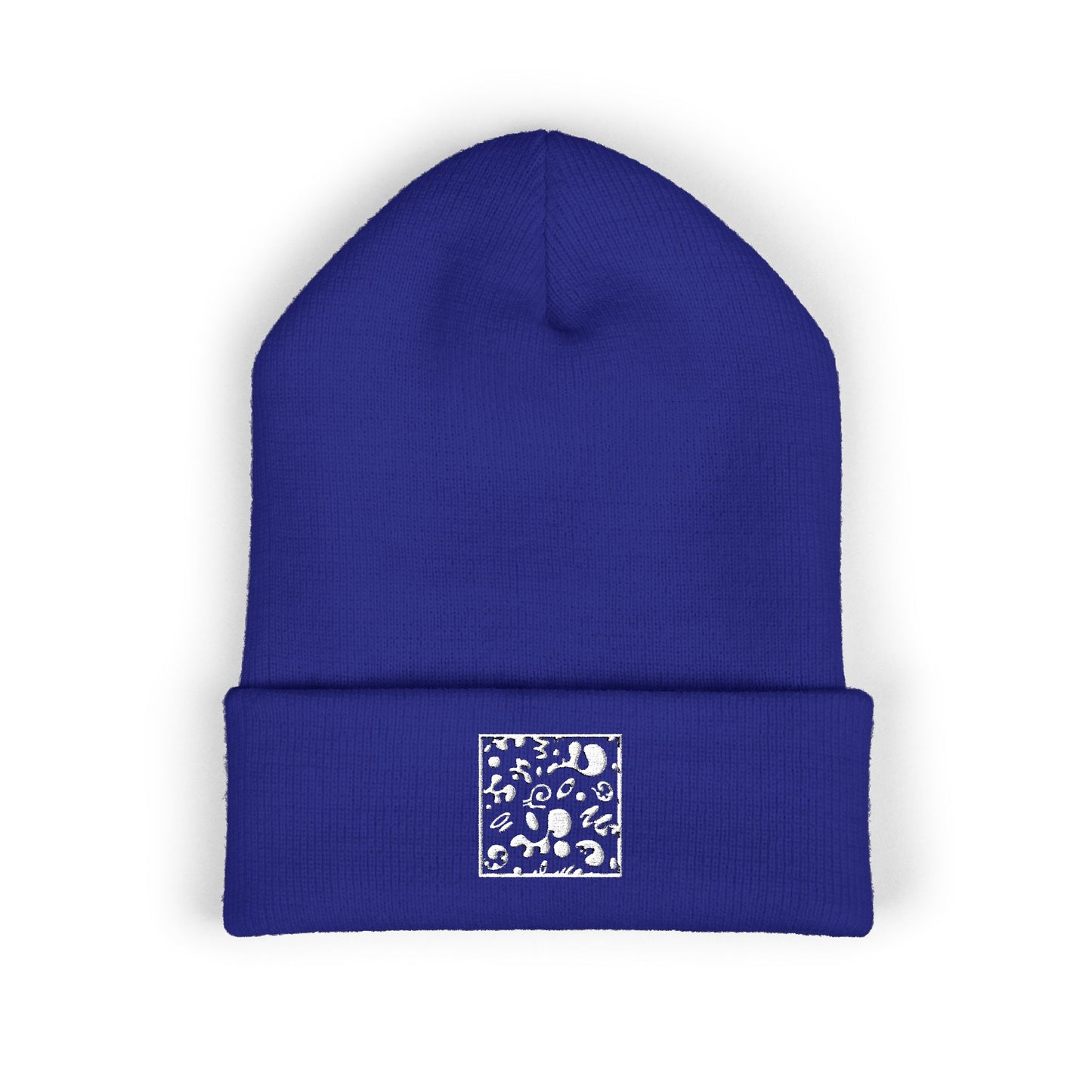 Adorn'd Square Embroidered Classic Cuffed Beanie - Starlight White