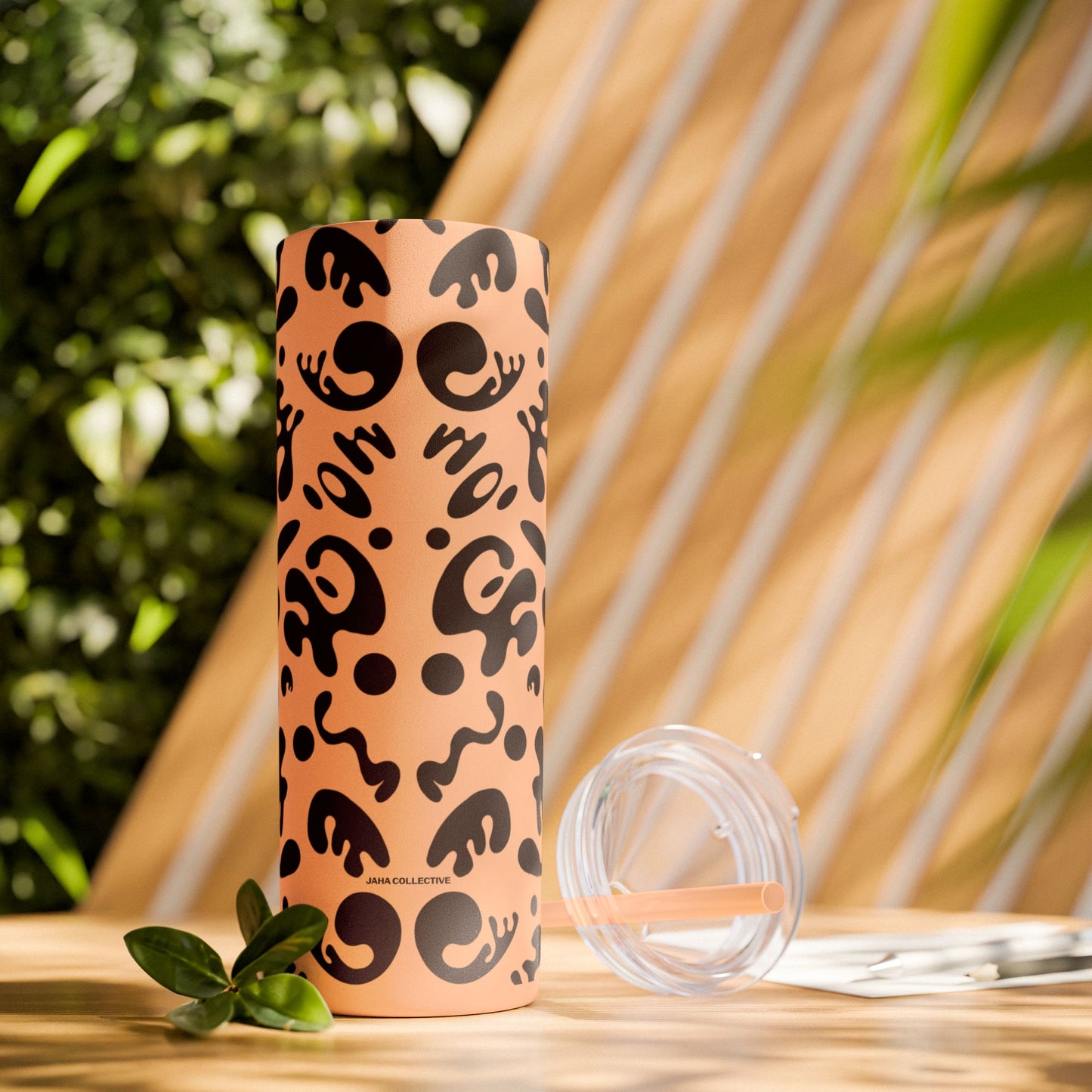 Mirror Work Skinny Color Tumbler w Straw - Smoke Signal Black Print