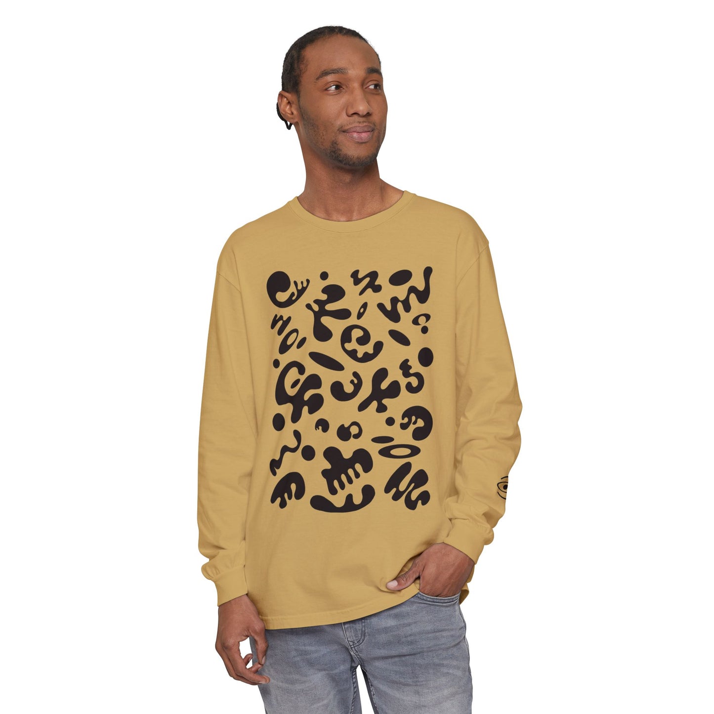 Pure Imagination Unisex Garment Dyed Long Sleeve T-Shirt - Smoke Signal Black Print