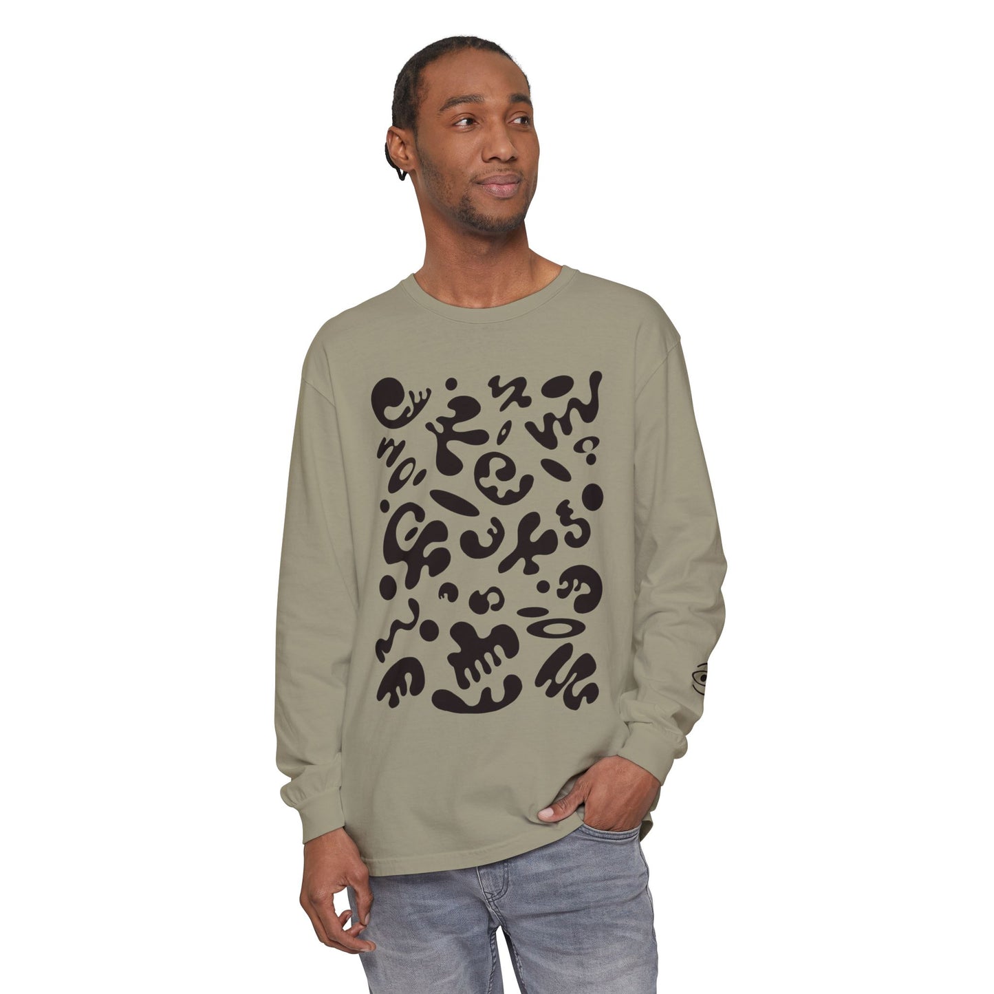 Pure Imagination Unisex Garment Dyed Long Sleeve T-Shirt - Smoke Signal Black Print