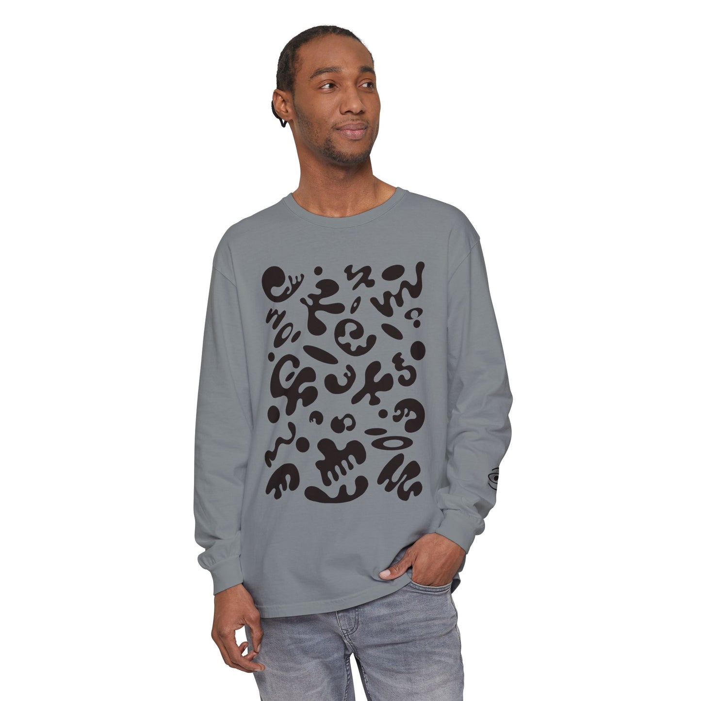 Pure Imagination Unisex Garment Dyed Long Sleeve T-Shirt - Smoke Signal Black Print