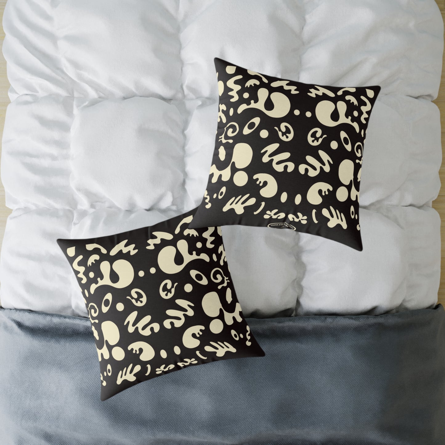 Mirror Work Square Poly Canvas Pillow - Smoke Signal Black