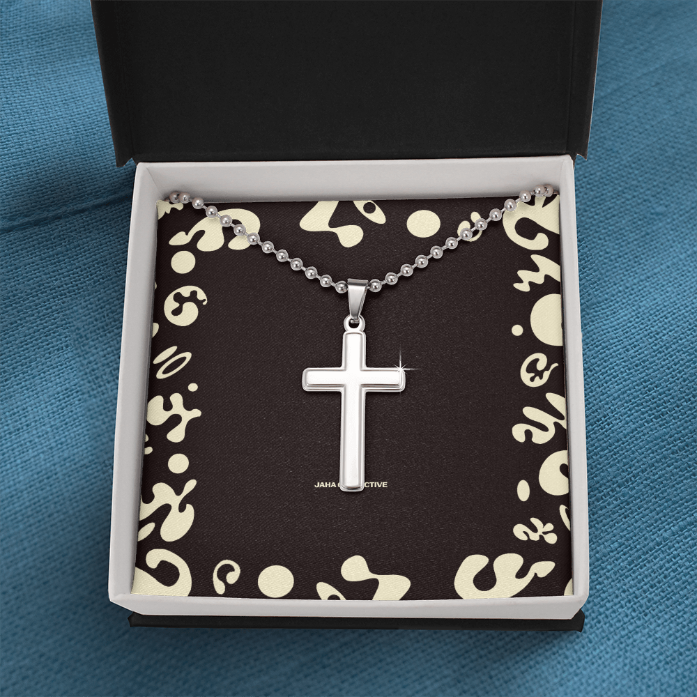 Adorn'd Stainless Cross Necklace w Ball Chain - Soft Touch Box