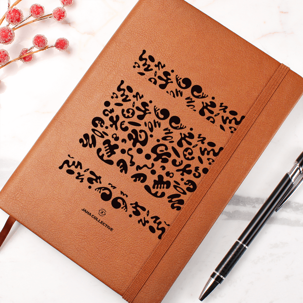 Mirror Work Minimalist Graphic Leather Journal w Ribbon and Elastic Band