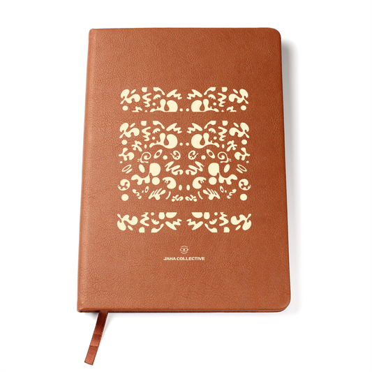 Mirror Work Minimalist Graphic Leather Journal w Ribbon and Elastic Band - Blank Page White