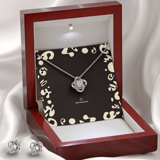 Adorn'd Love Knot Necklace & Earring Set - Luxury Box