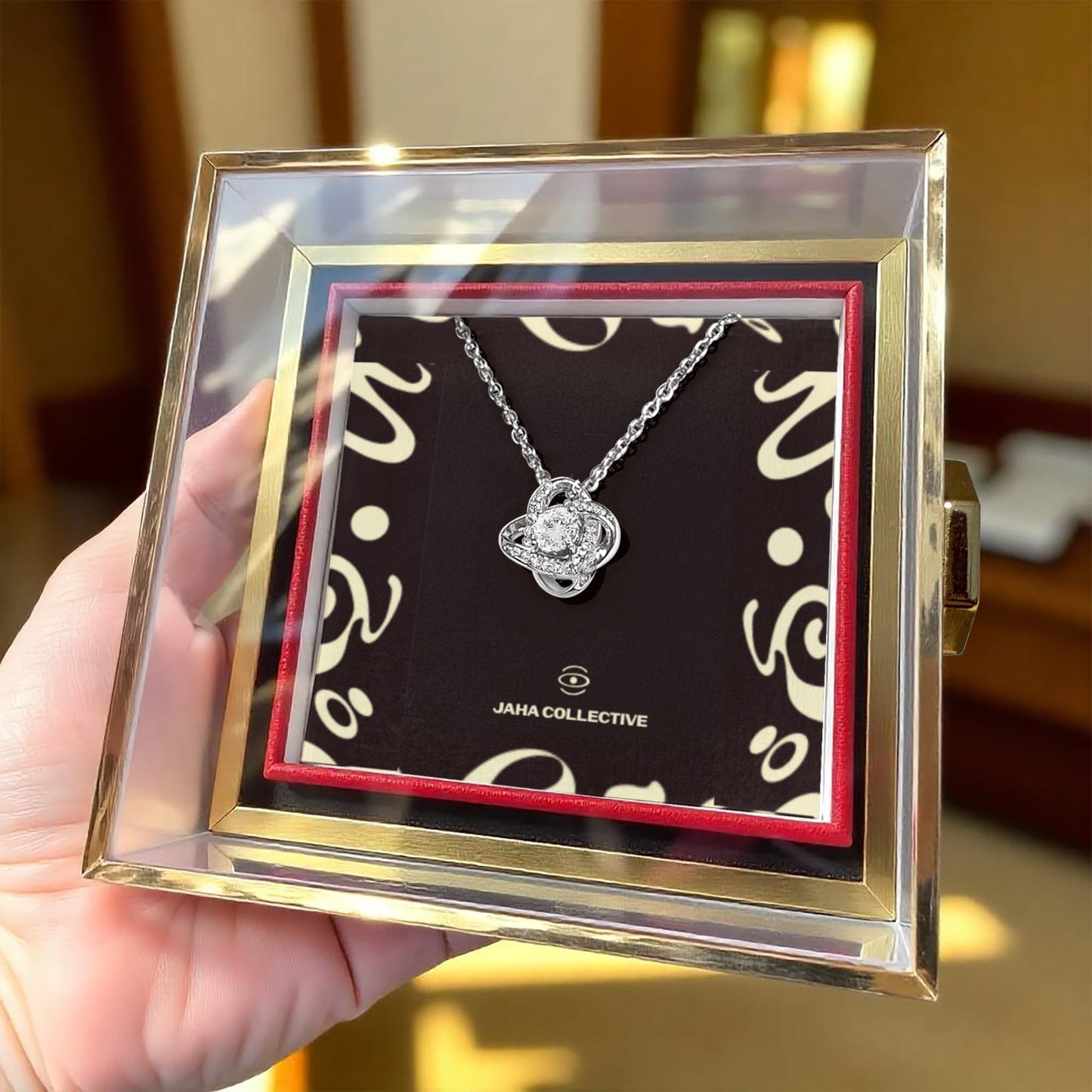 Adorn'd Love Knot Necklace w Rotating Rose Gift Box
