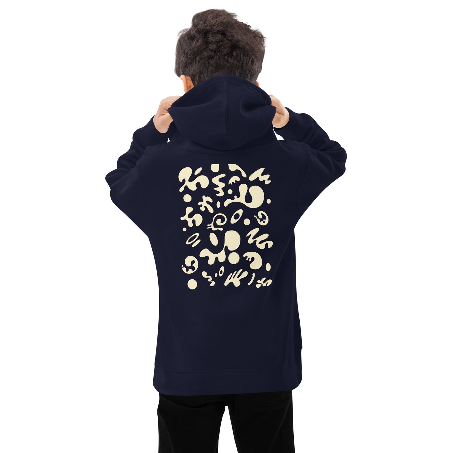 Adorn'd Kids Fleece Hoodie w Embroidered Front + Back Print - Starlight White