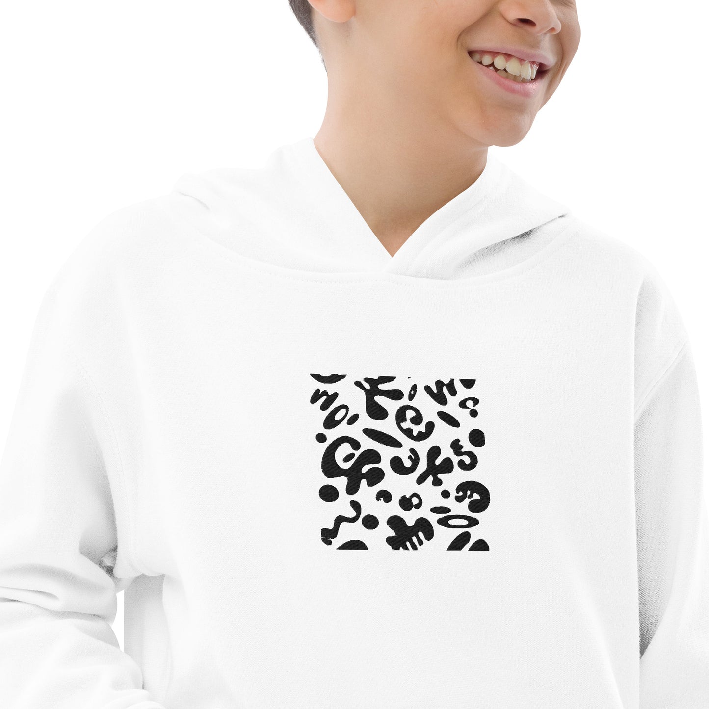 Adorn'd Kids Fleece Hoodie w Embroidered Front + Back Print - Smoke Signal Black