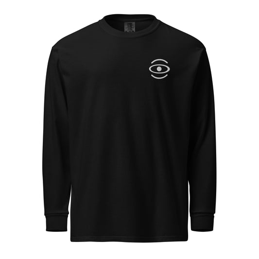 Jaha Logo Garment-Dyed Heavyweight Long Sleeve T Shirt w Embroidered Left Chest & Back Print - Blank Page White