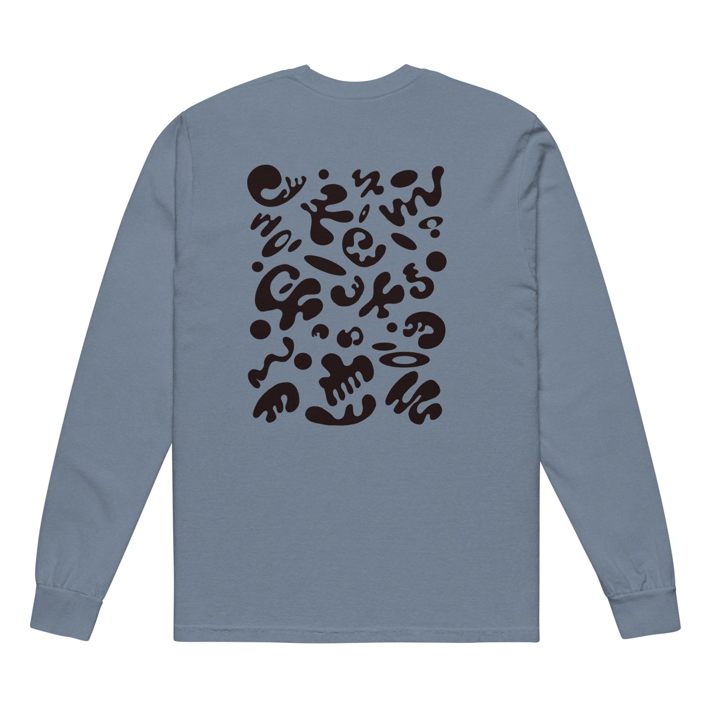 Jaha Logo Garment-Dyed Heavyweight Long Sleeve T Shirt w Embroidered Left Chest & Back Print - Smoke Signal Black