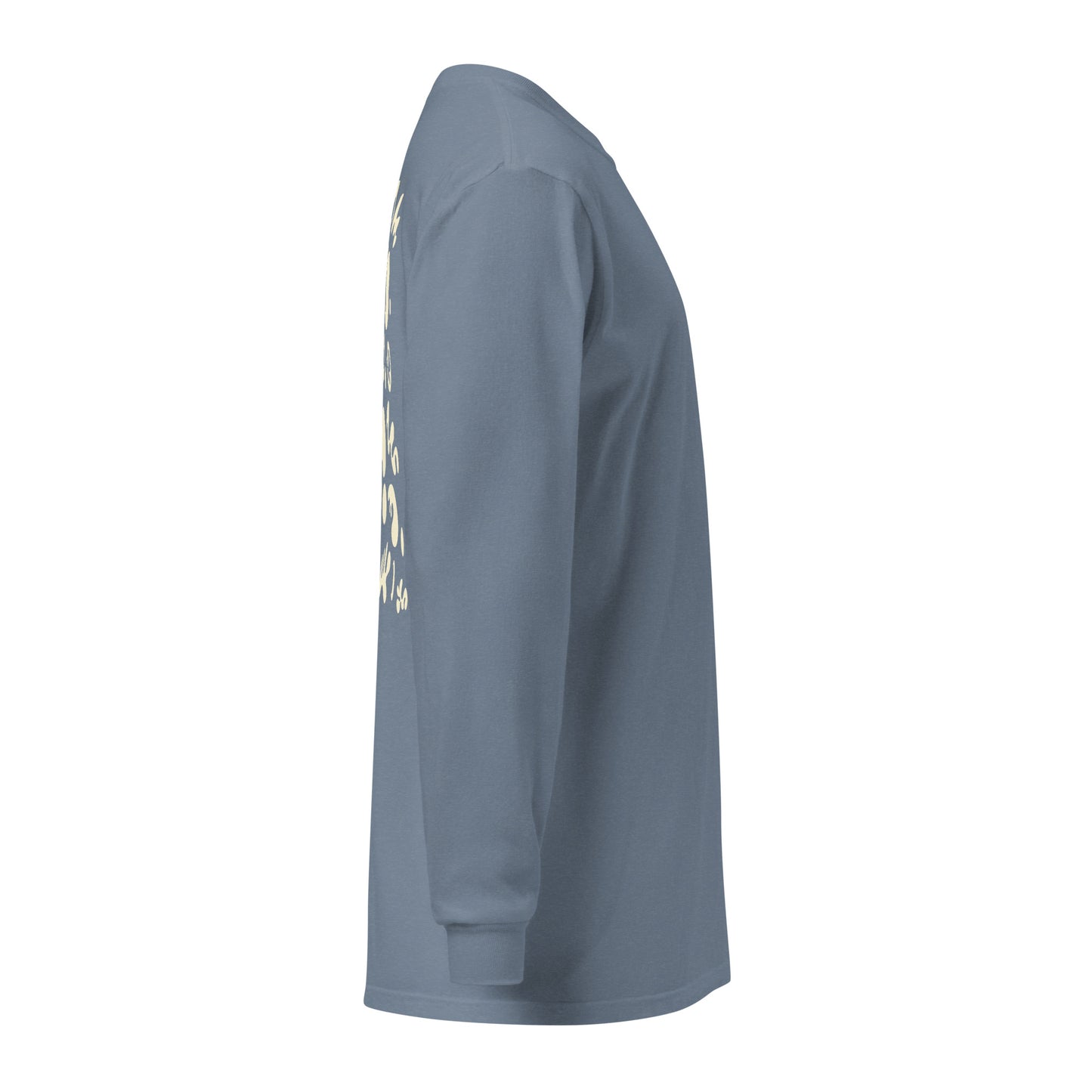 Jaha Logo Garment-Dyed Heavyweight Long Sleeve T Shirt w Embroidered Left Chest & Back Print - Blank Page White