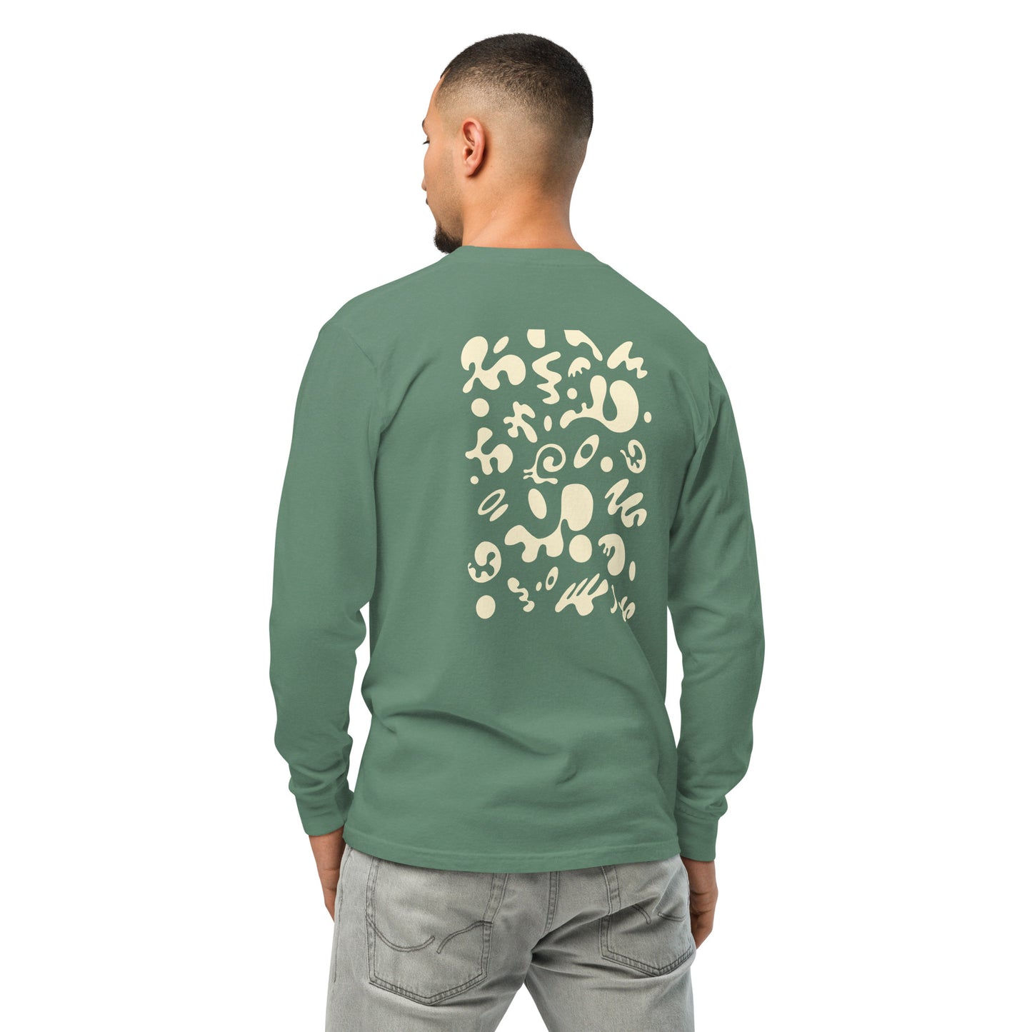 Jaha Logo Garment-Dyed Heavyweight Long Sleeve T Shirt w Embroidered Left Chest & Back Print - Blank Page White