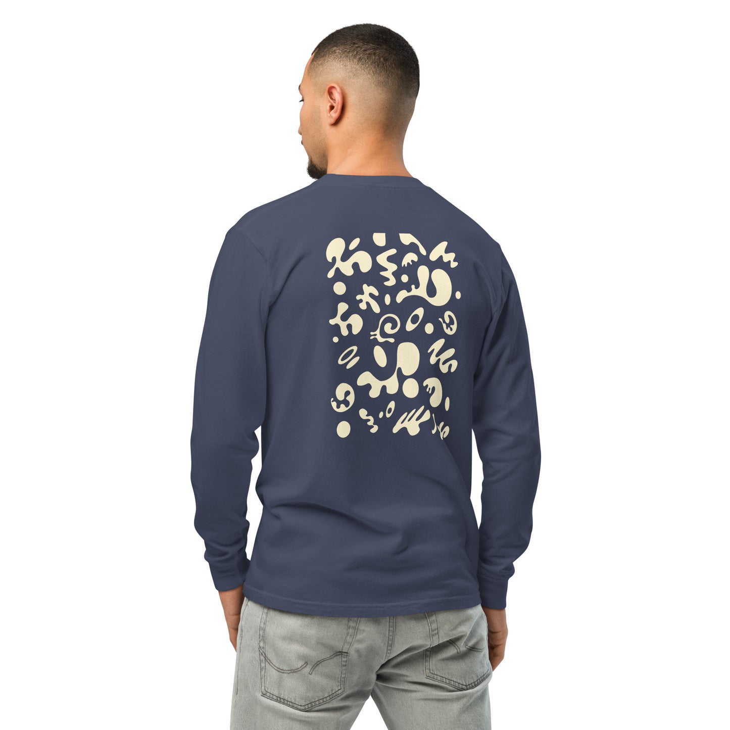 Jaha Logo Garment-Dyed Heavyweight Long Sleeve T Shirt w Embroidered Left Chest & Back Print - Blank Page White