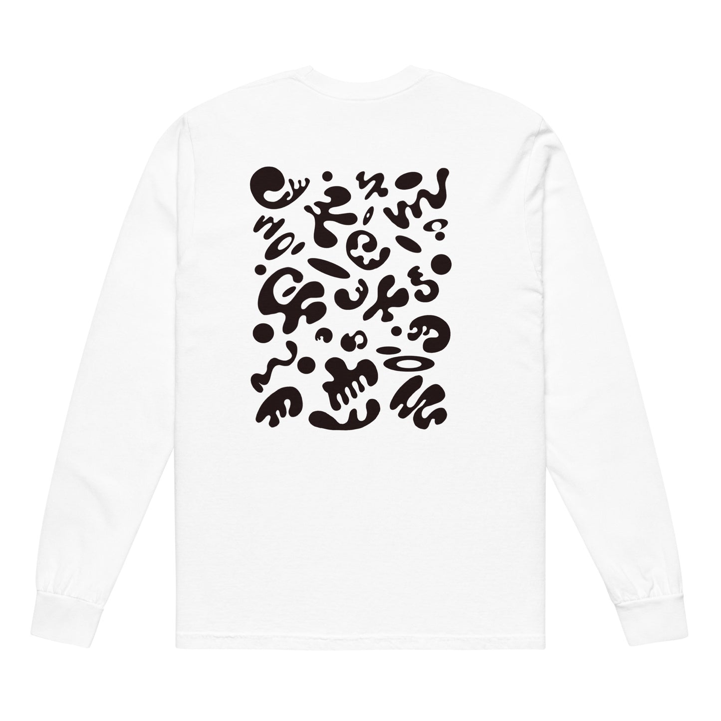 Jaha Logo Garment-Dyed Heavyweight Long Sleeve T Shirt w Embroidered Left Chest & Back Print - Smoke Signal Black