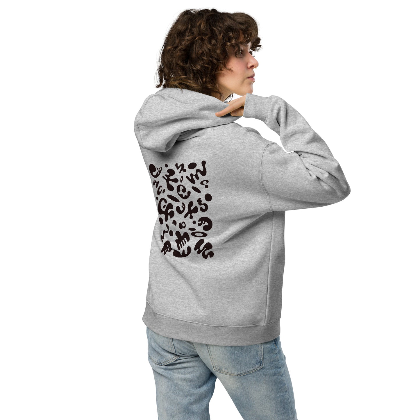 Adorn'd Unisex Oversized Hoodie w Embroidered Logo + Back Print - Smoke Signal Black