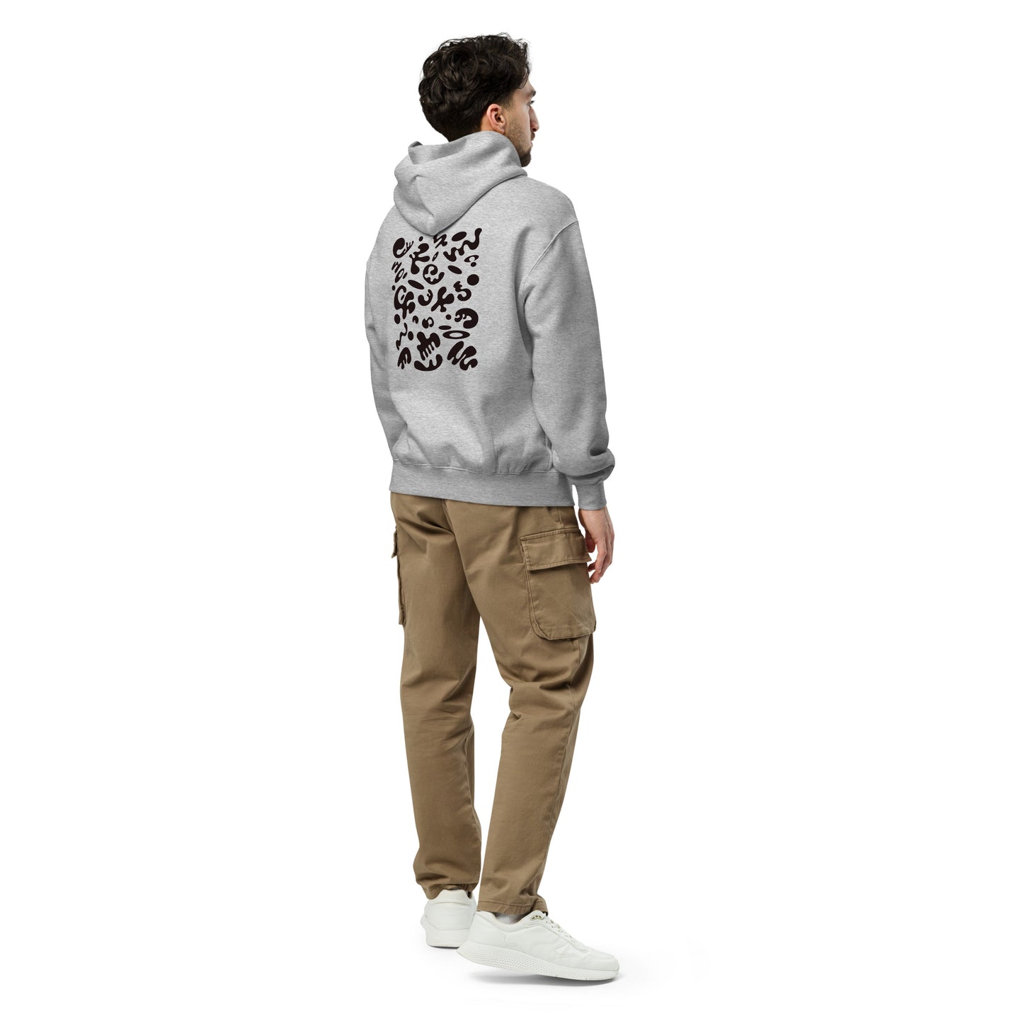 Adorn'd Unisex Oversized Hoodie w Embroidered Logo + Back Print - Smoke Signal Black