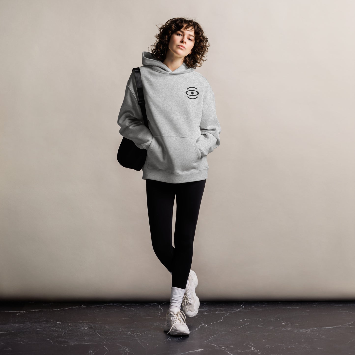 Adorn'd Unisex Oversized Hoodie w Embroidered Logo + Back Print - Smoke Signal Black
